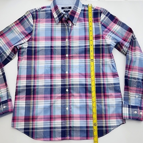 CHAPS  Women's No Iron Button Down Pink Blue Plaid Shirt 100% Cotton Sz M - Picture 14 of 15